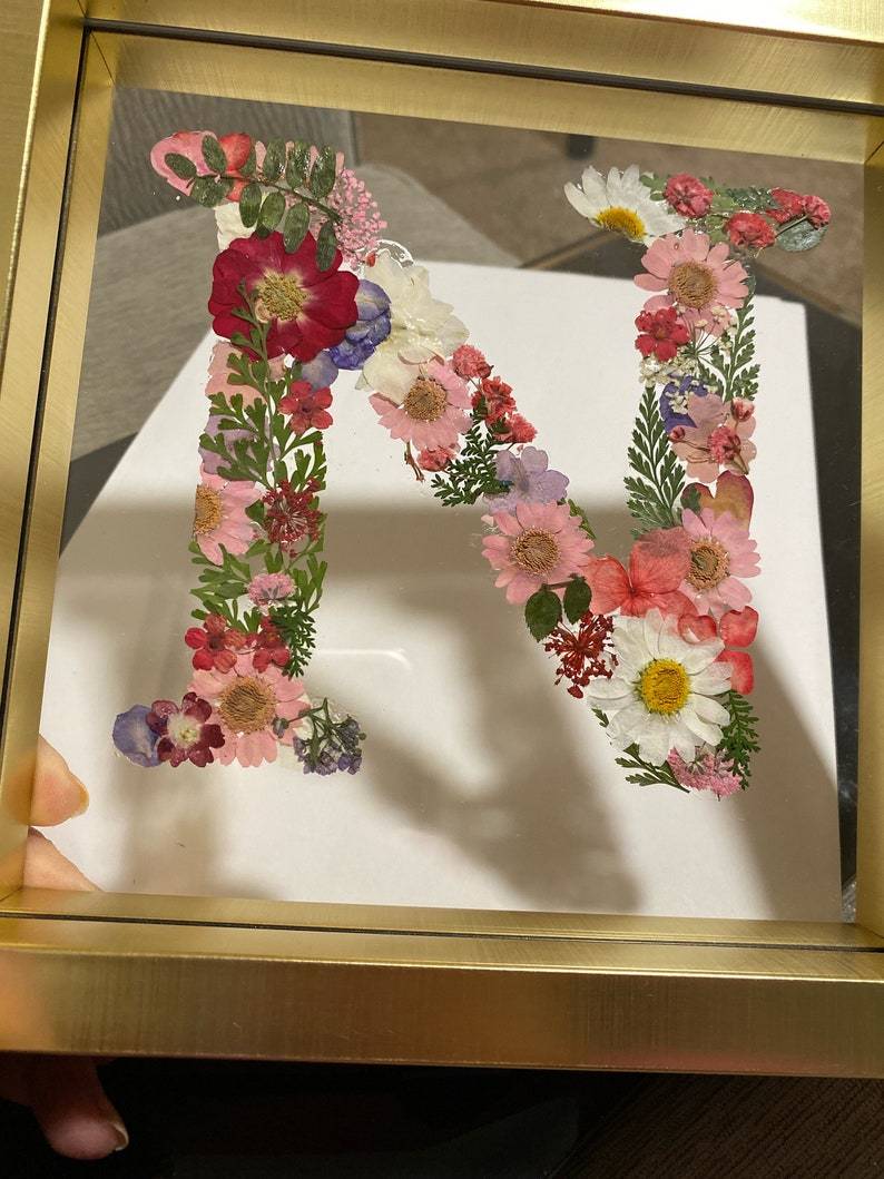 Custom Letter Real Pressed Flower Art Framed Floral Initial
