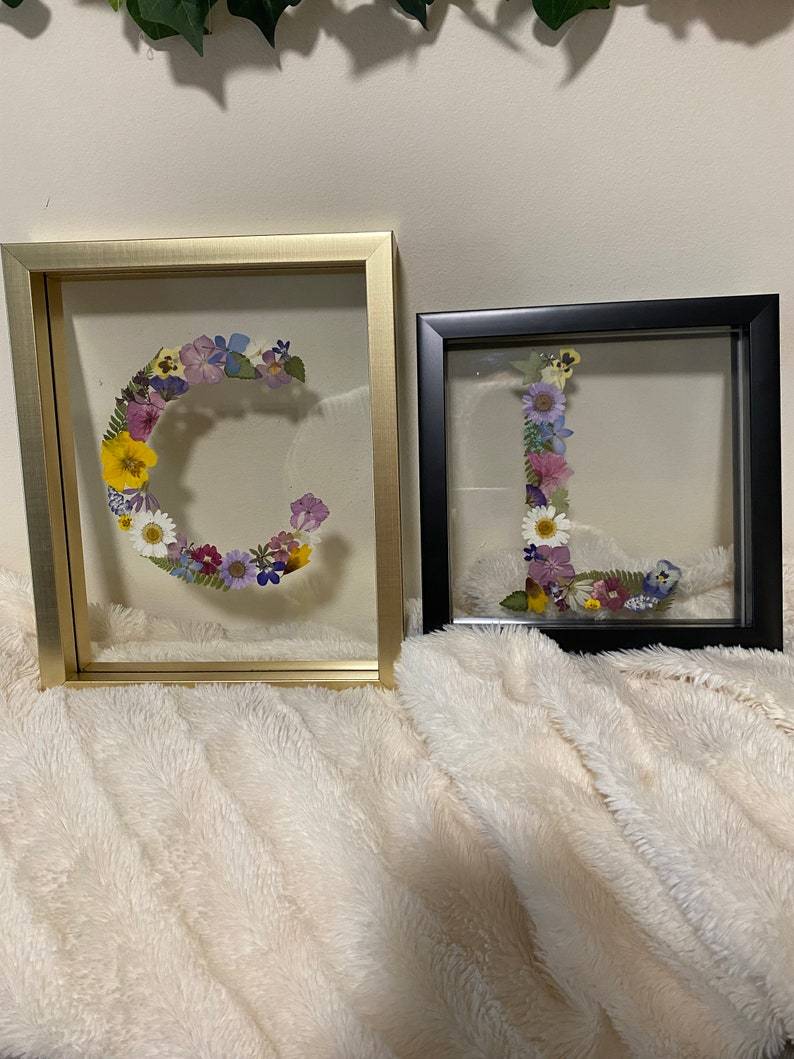 Custom Letter Real Pressed Flower Art Framed Floral Initial