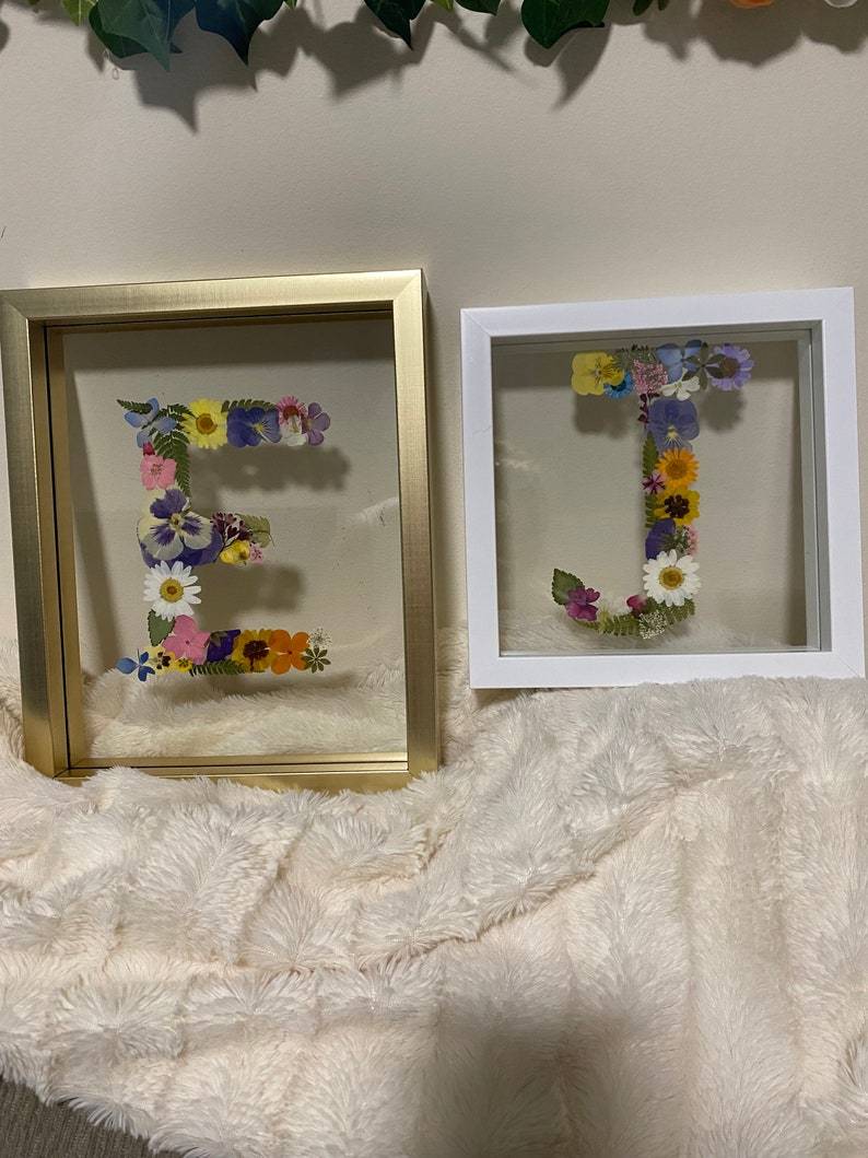 Custom Letter Real Pressed Flower Art Framed Floral Initial