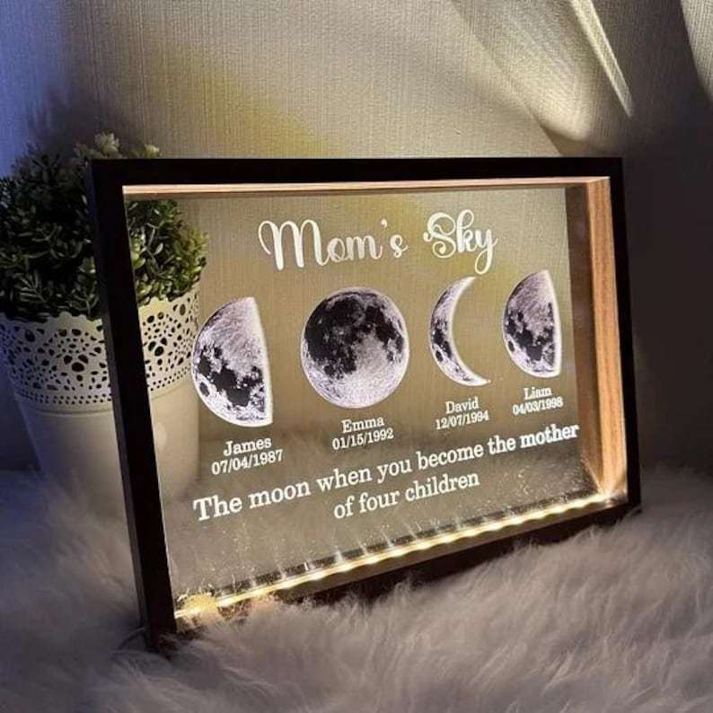 Custom Moons Phase LED Night Light, Personalized Moons Phase with Kids Names, Mother’s Day Gifts,Gift for Mama,Custom Night light Moon Phase