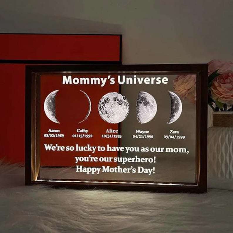 Custom Moons Phase LED Night Light, Personalized Moons Phase with Kids Names, Mother’s Day Gifts,Gift for Mama,Custom Night light Moon Phase