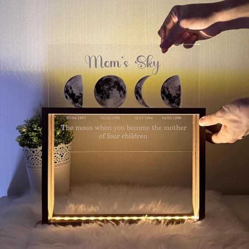Custom Moons Phase LED Night Light, Personalized Moons Phase with Kids Names, Mother’s Day Gifts,Gift for Mama,Custom Night light Moon Phase