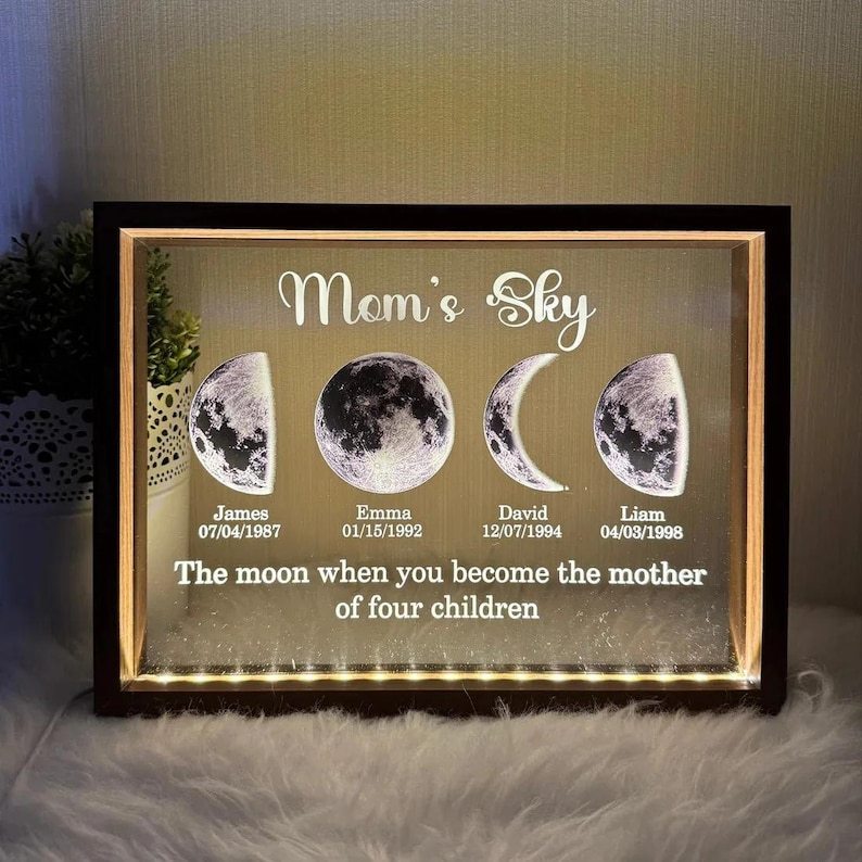 Custom Moons Phase LED Night Light, Personalized Moons Phase with Kids Names, Mother’s Day Gifts,Gift for Mama,Custom Night light Moon Phase