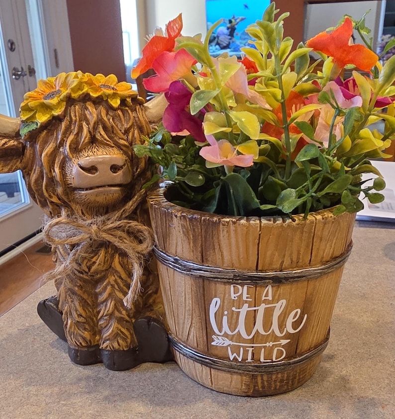 Whimsical Cow Faux Wild Flower Container, Cow Decor, Housewarming Gift, Farmhouse Decor, Rustic Decor, Gift