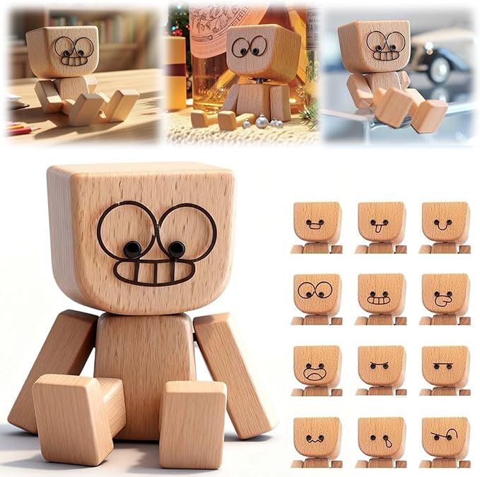 ❤🎁Shaking Feet Wooden Figure with 12PCS Magnetic Expressions