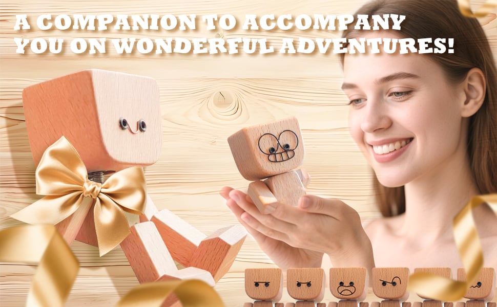 Charming Little Wooden Figure That Sways with 12PCS Magnetic Expressions