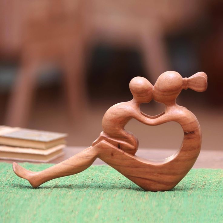 Handcrafted Mother and Child Wood Sculpture, "Her Love Will Never End"