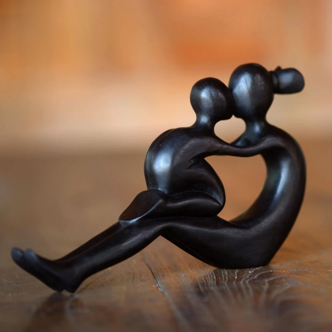 Handcrafted Mother and Child Wood Sculpture, "Her Love Will Never End"