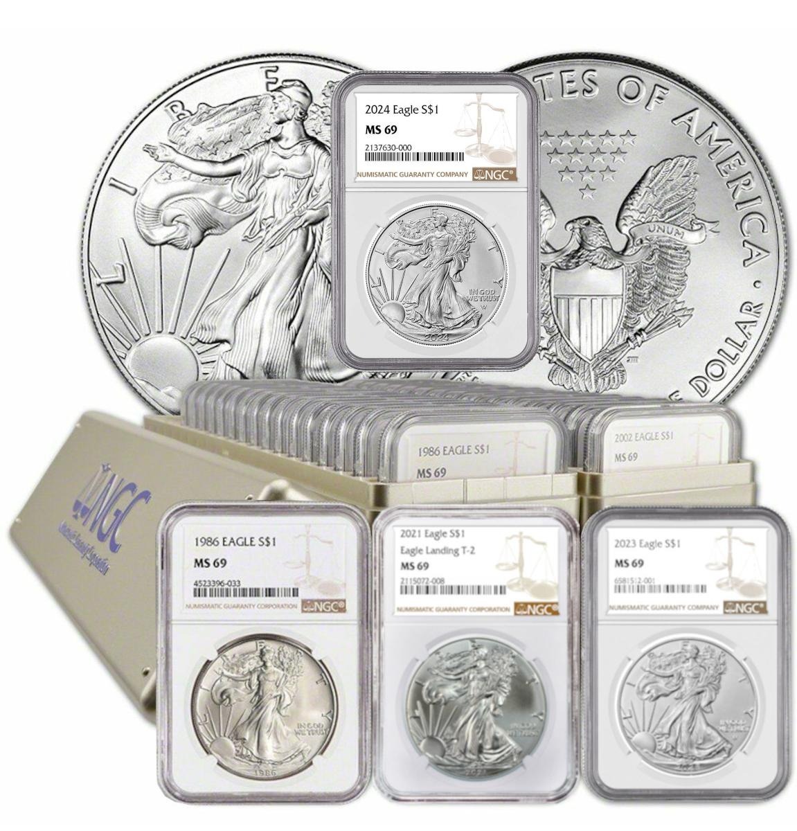 ⏰For a limited time🪙1986-2023 American Silver Eagle 39-pc Set NGC MS69