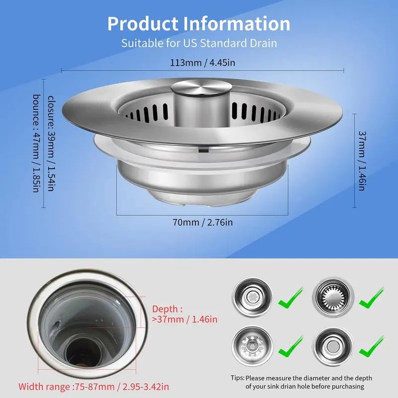 🎁Upgraded 3 in 1 Kitchen Sink Drain Strainer