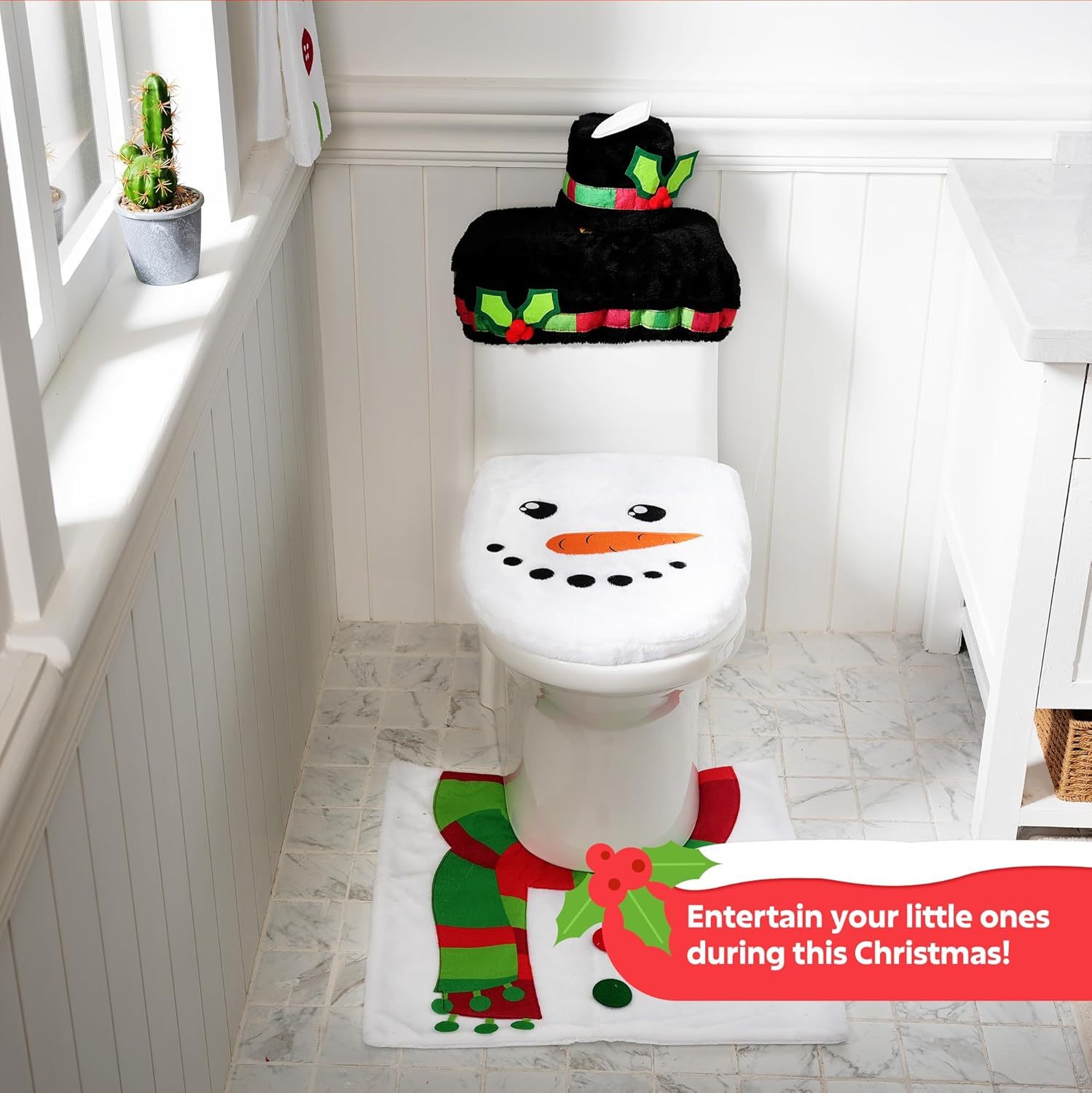 5 Pieces Christmas Theme Bathroom Decoration Set