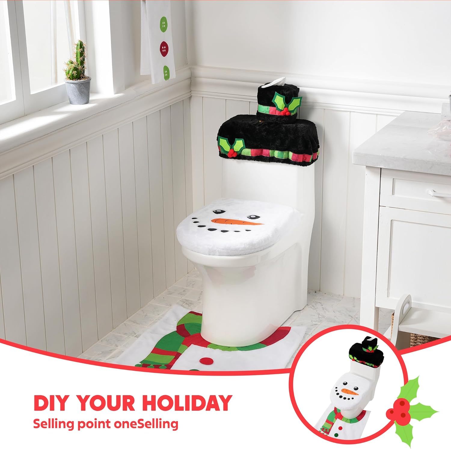 5 Pieces Christmas Theme Bathroom Decoration Set
