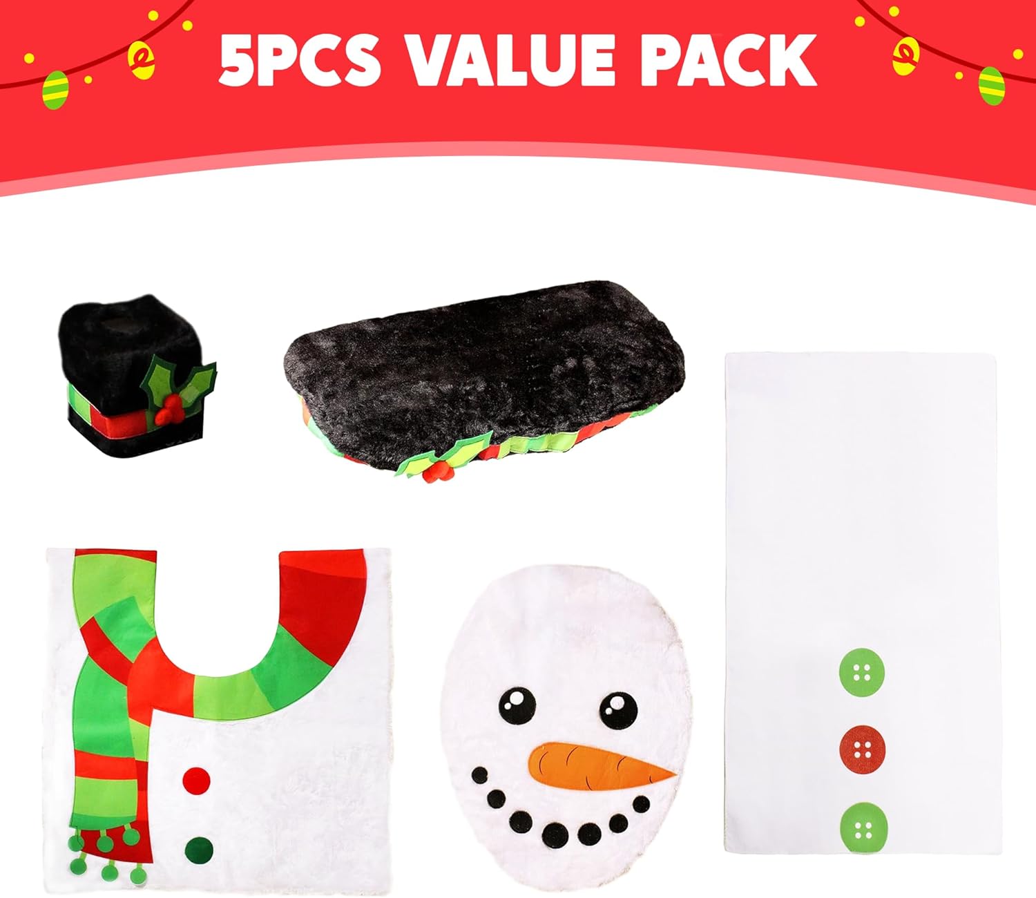 5 Pieces Christmas Theme Bathroom Decoration Set