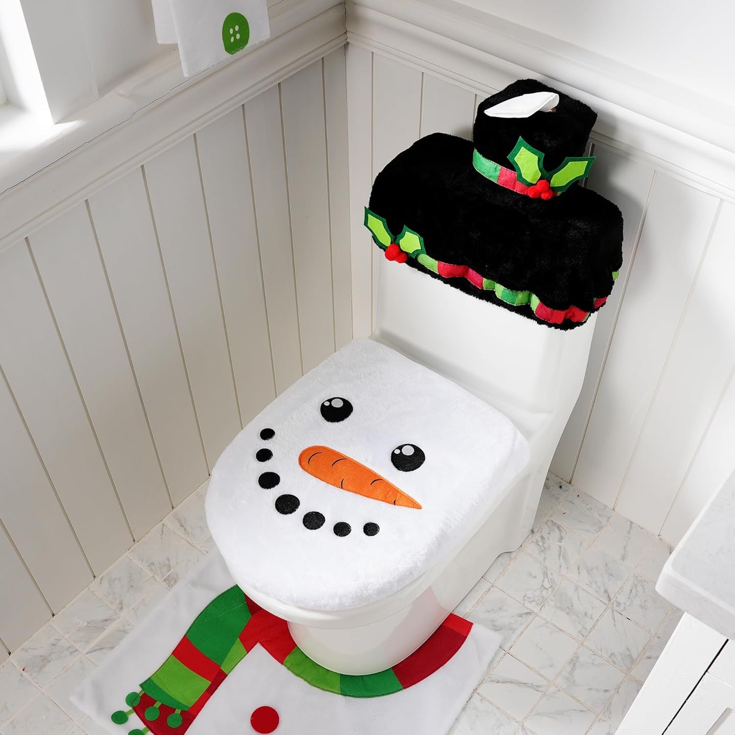 5 Pieces Christmas Theme Bathroom Decoration Set