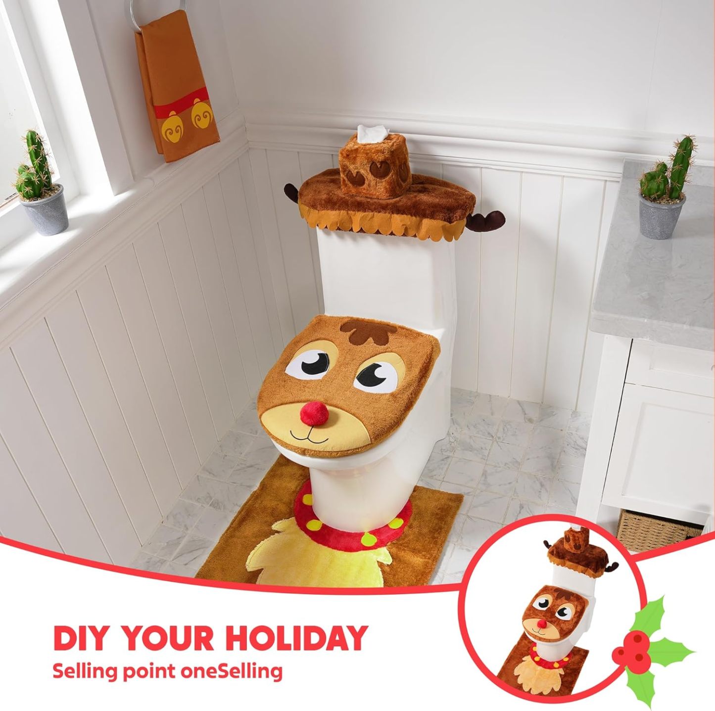 5 Pieces Christmas Theme Bathroom Decoration Set