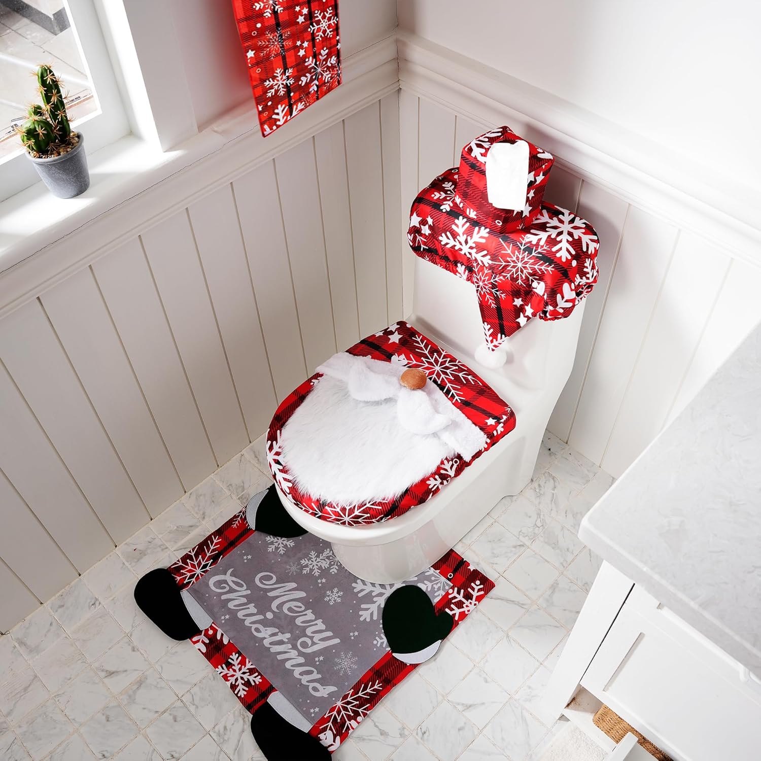 5 Pieces Christmas Theme Bathroom Decoration Set
