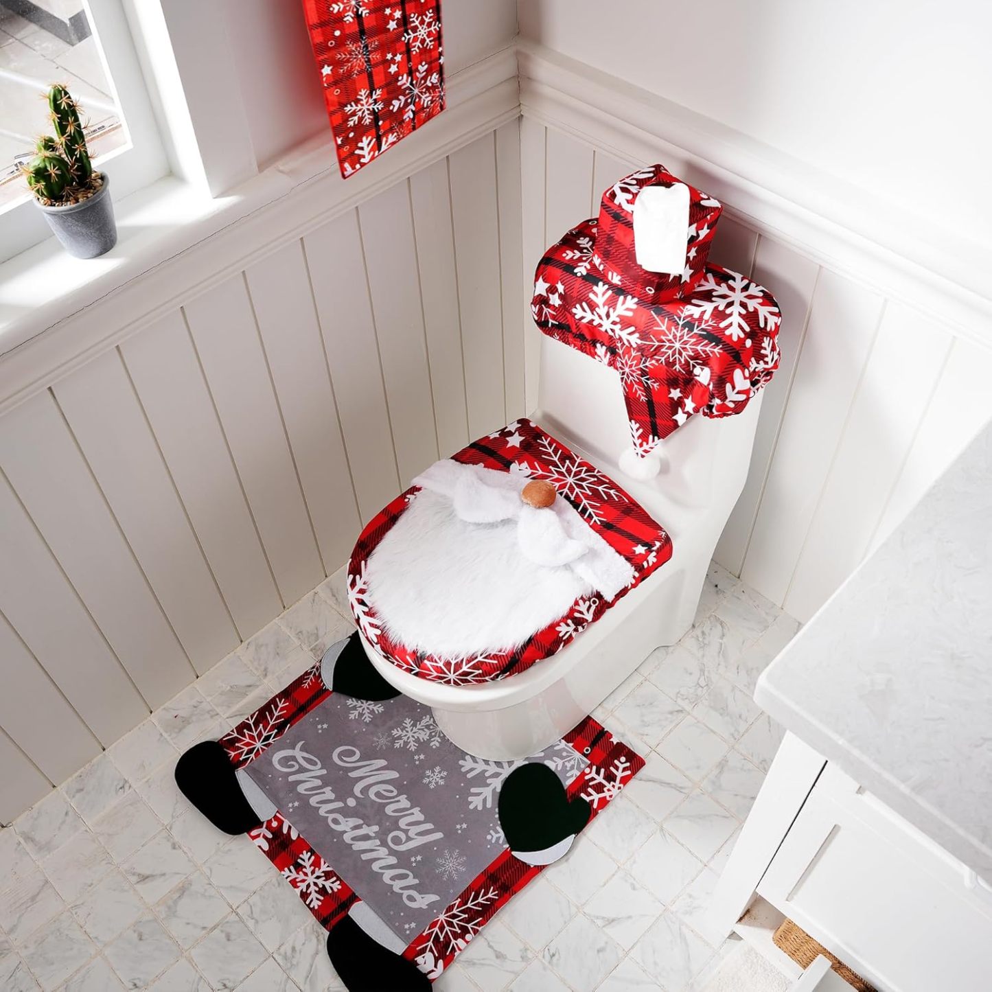5 Pieces Christmas Theme Bathroom Decoration Set