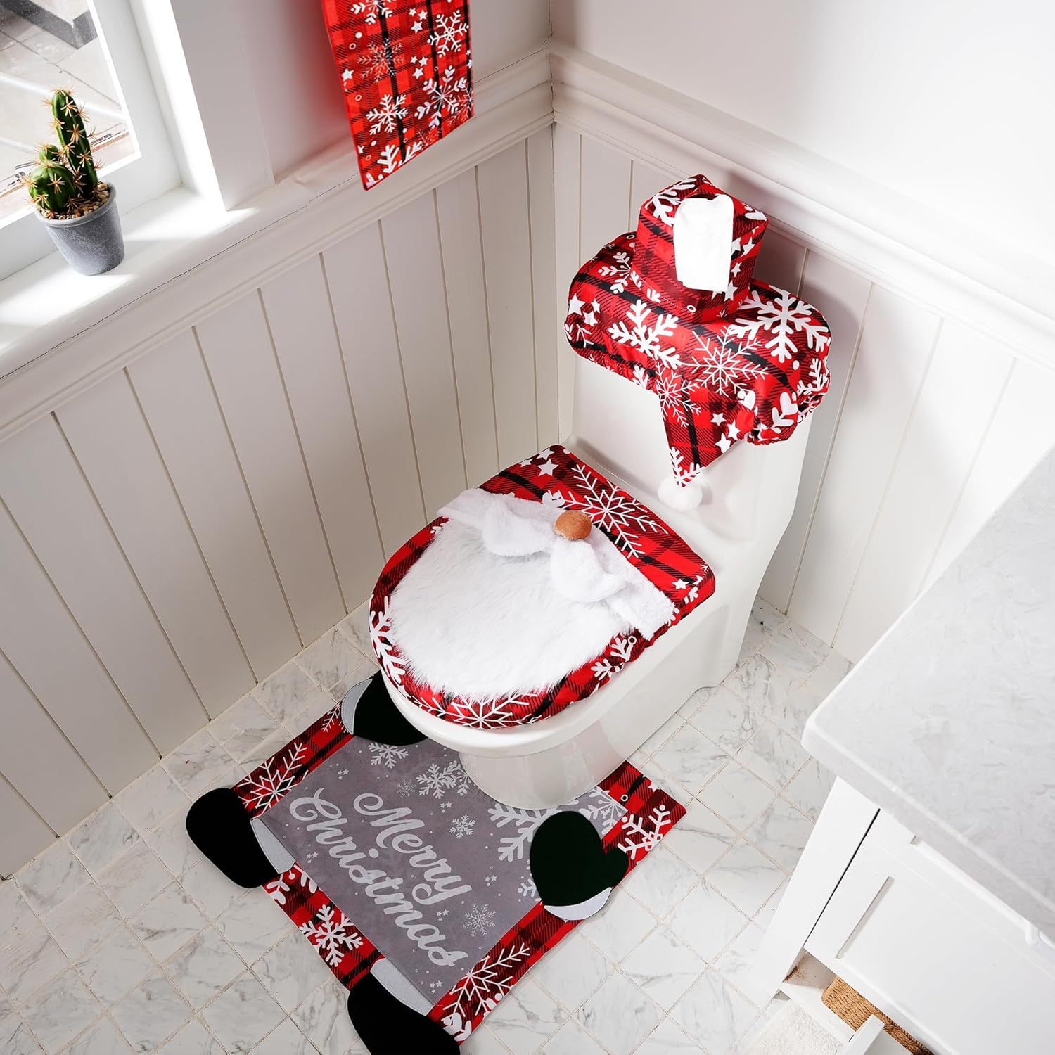 5 Pieces Christmas Theme Bathroom Decoration Set