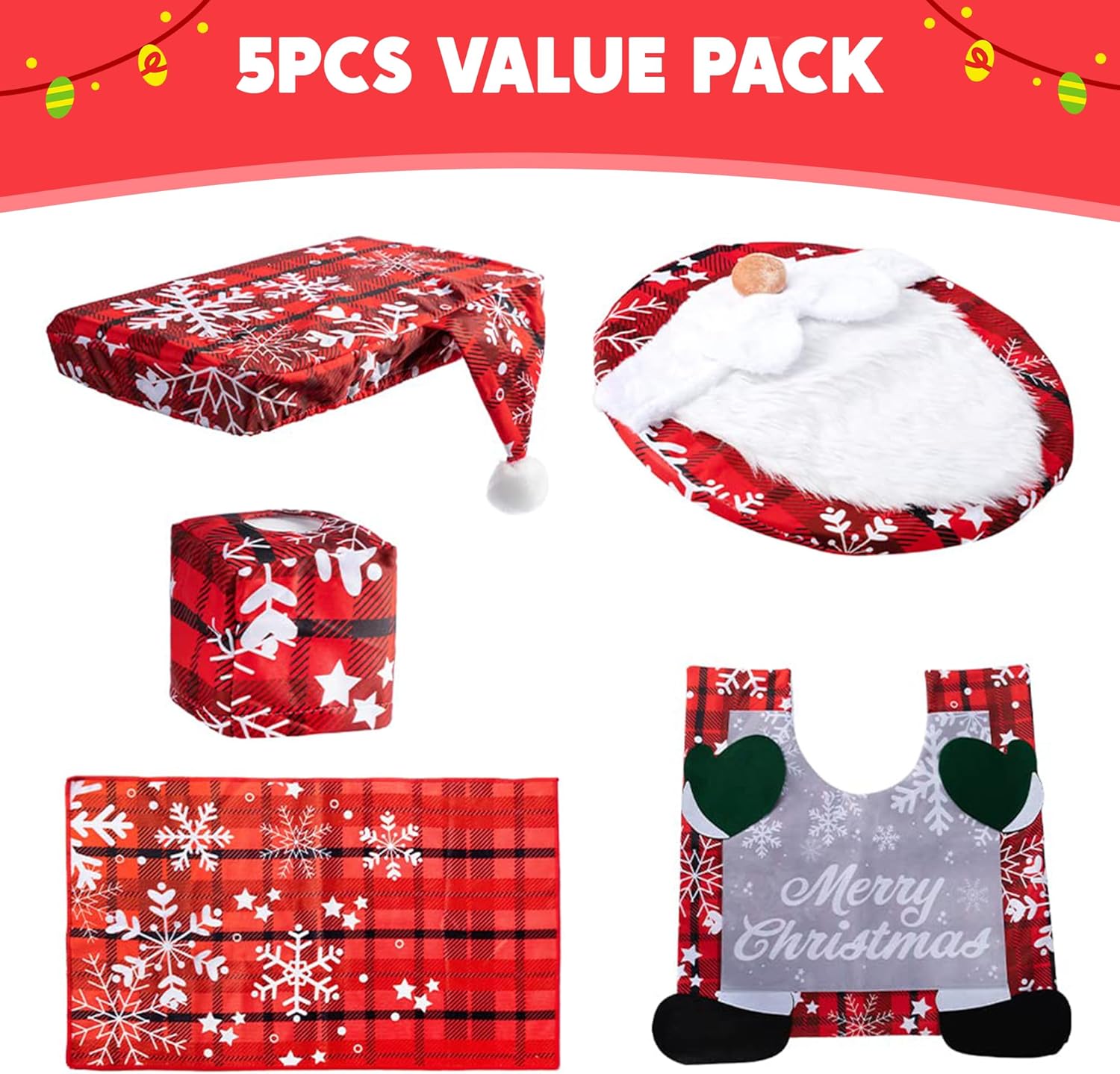 5 Pieces Christmas Theme Bathroom Decoration Set