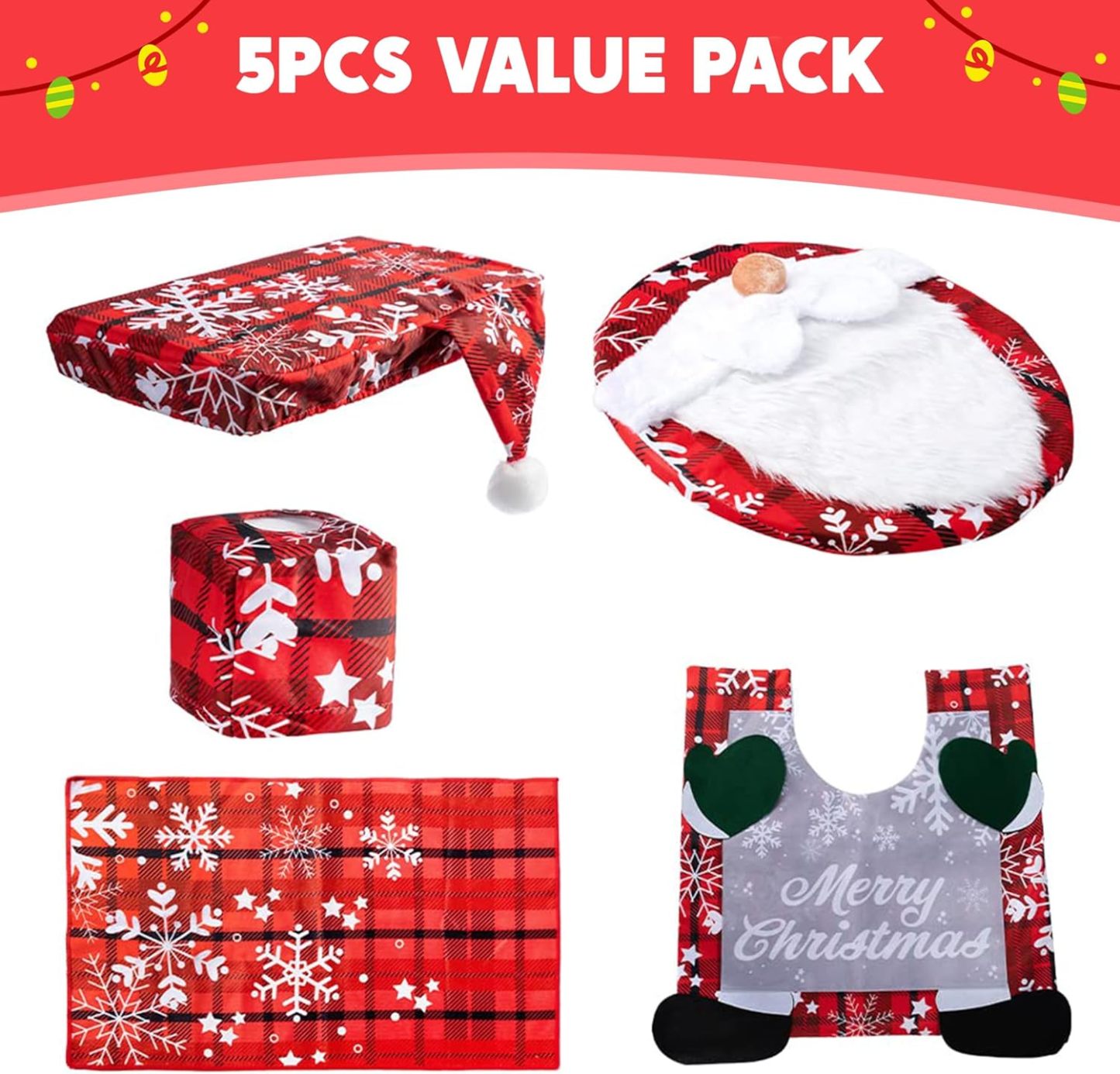 5 Pieces Christmas Theme Bathroom Decoration Set