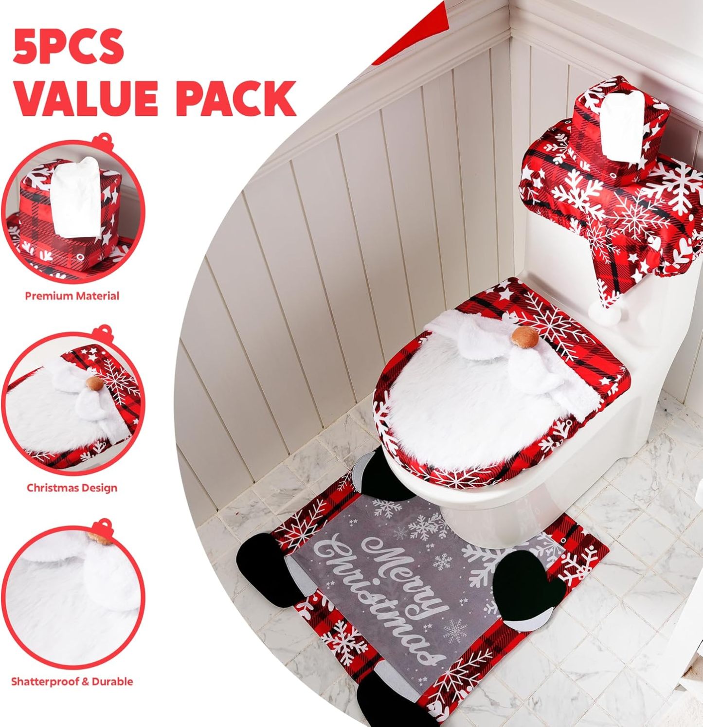 5 Pieces Christmas Theme Bathroom Decoration Set