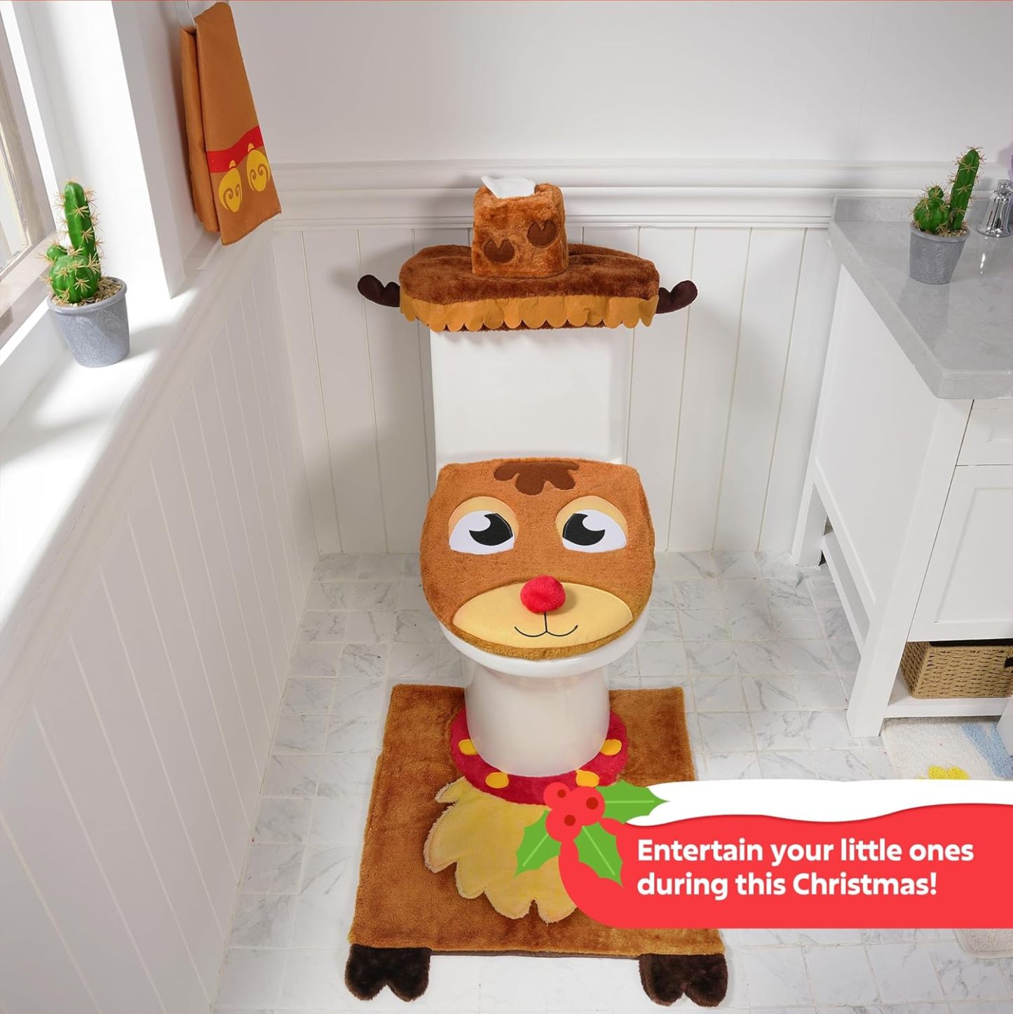 5 Pieces Christmas Theme Bathroom Decoration Set