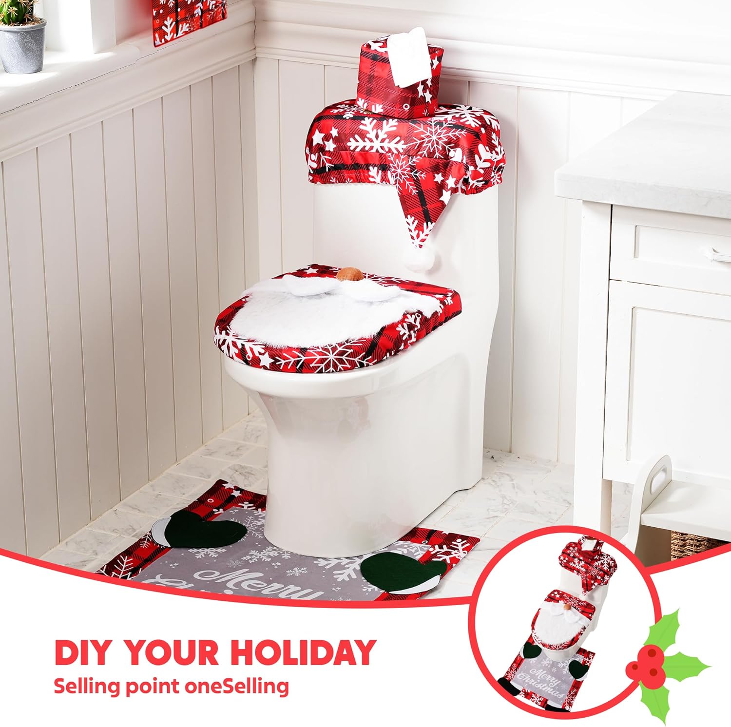 5 Pieces Christmas Theme Bathroom Decoration Set
