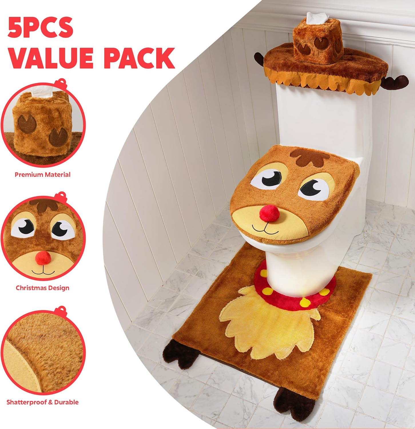 5 Pieces Christmas Theme Bathroom Decoration Set