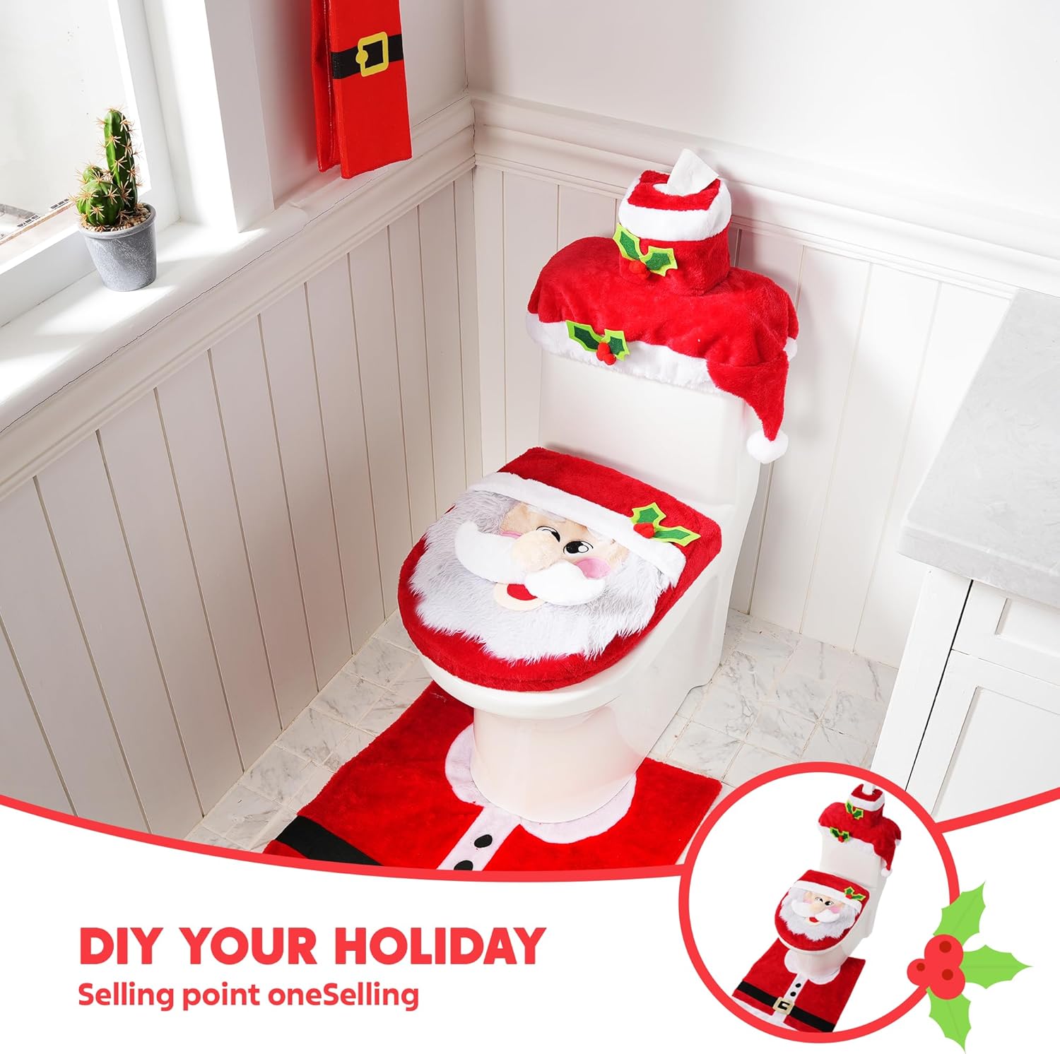 5 Pieces Christmas Theme Bathroom Decoration Set