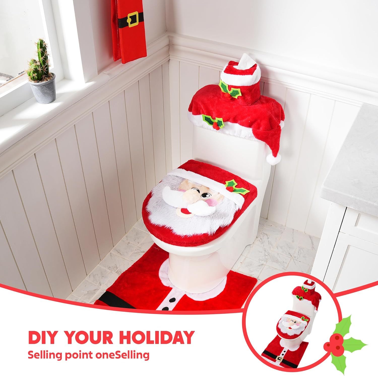 5 Pieces Christmas Theme Bathroom Decoration Set