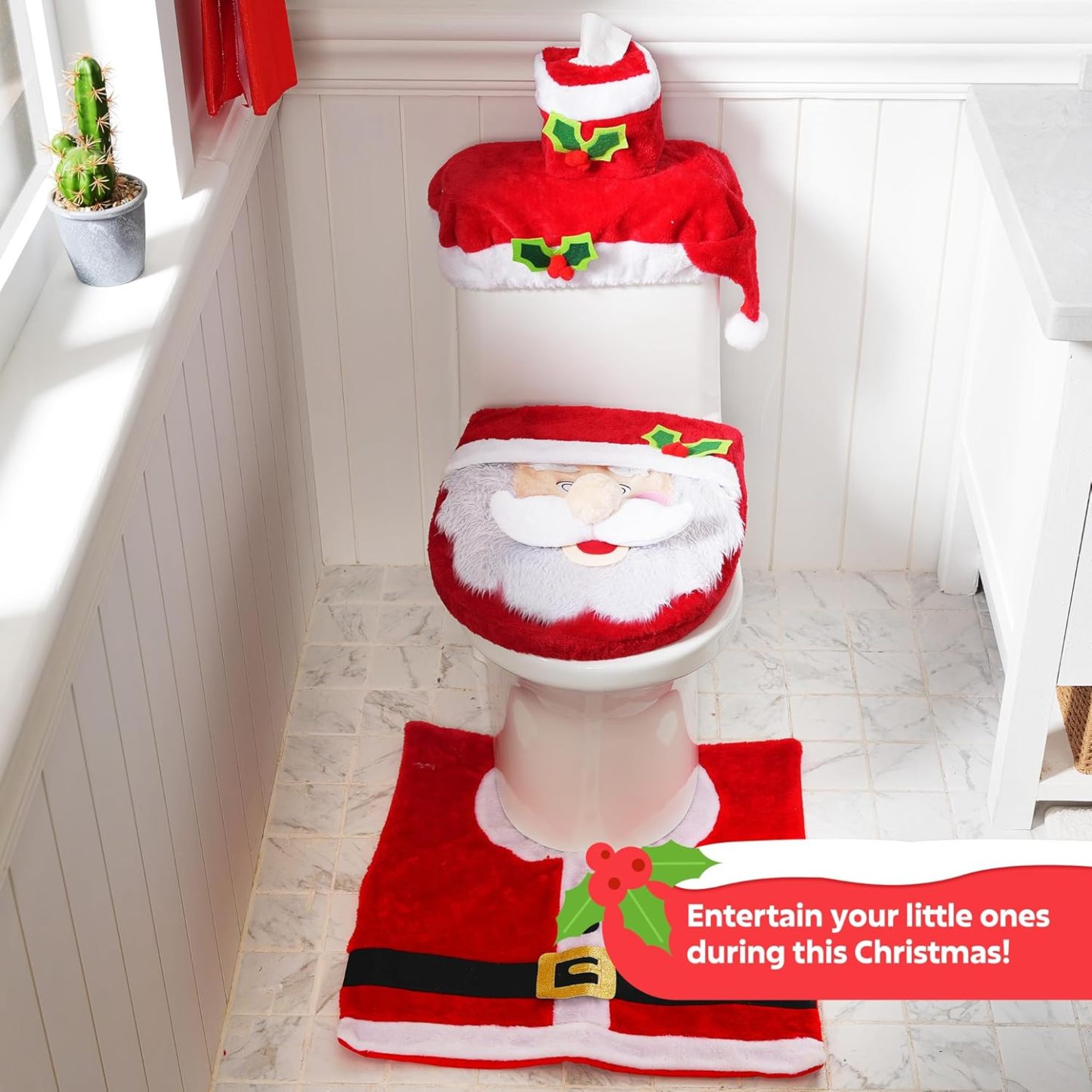 5 Pieces Christmas Theme Bathroom Decoration Set