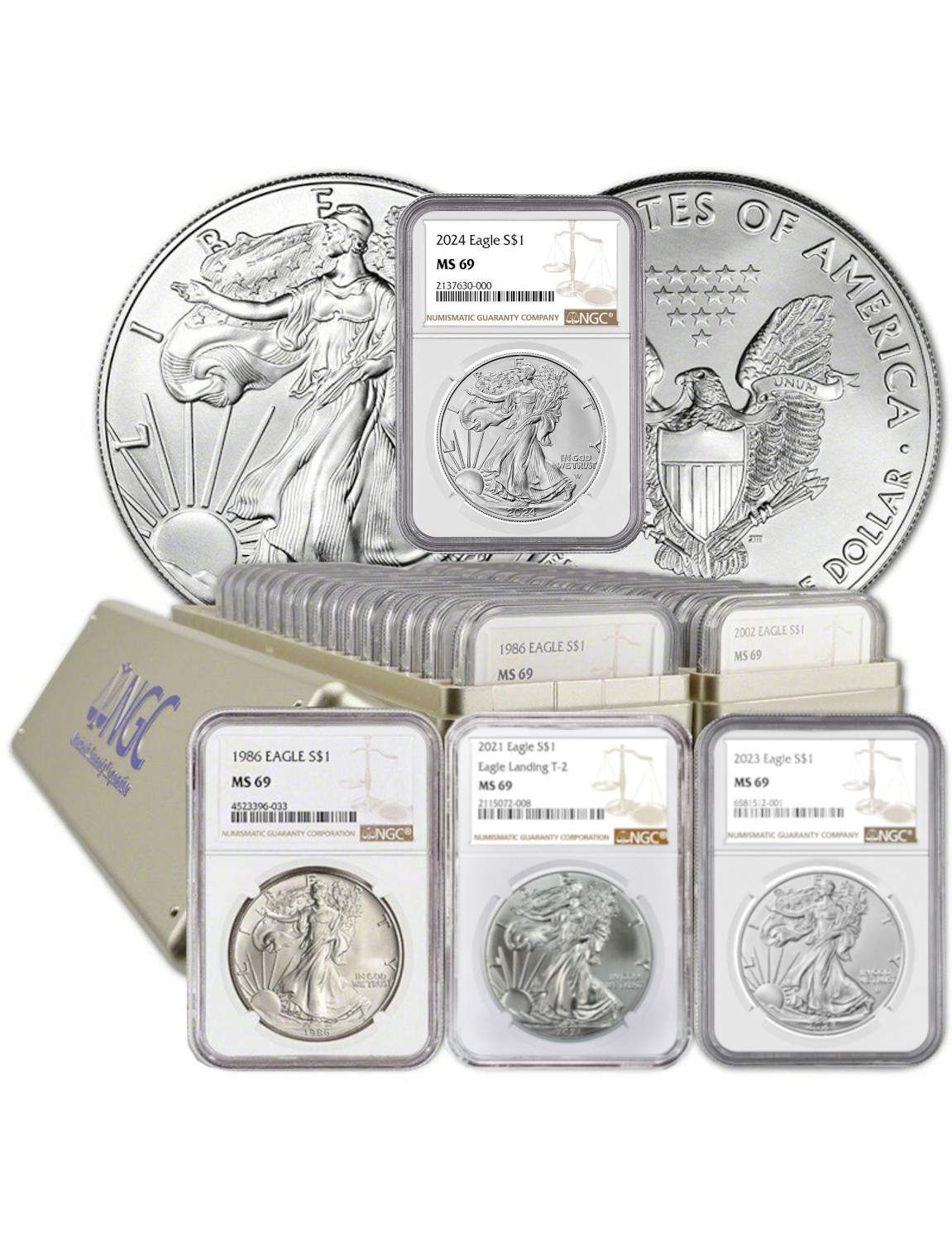 1986-2024 American Silver Eagle 39-pc Set NGC MS69 (2 New NGC Boxes)
