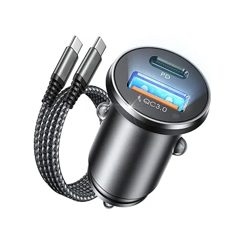 Adaptateur chargeur de voiture USB C 69 W 12 V Prise USB [USBC 36 W + PPS 33 W] 60 W Câble USB C PD3.0 Chargeur de téléphone de voiture allume-cigare Chargeur USB 