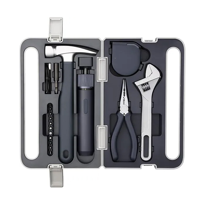 Boîte à Outils avec Visseuse sans Fil 3,6V, Mallette à Outils Complète, Tournevis Électrique à 3 Couples, pour la Réparation à Domicile et Utilisation Quotidienne