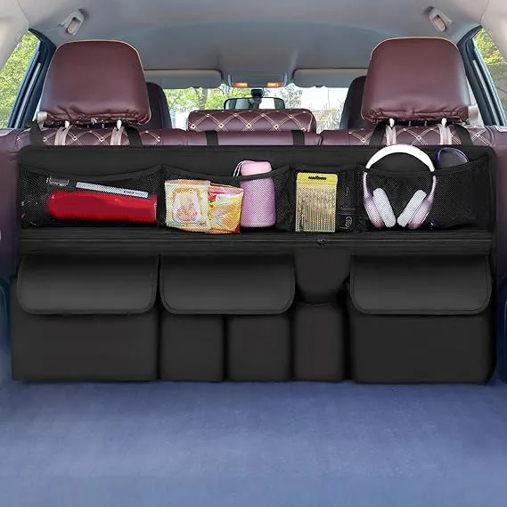 Organisateur Coffre Voiture Rangement avec 9 Poches, Multipurpose Organisateur de Coffre Sacs de Coffre de Voiture Pliables, Tissu Oxford imperméable(105 x 52 cm/noir)