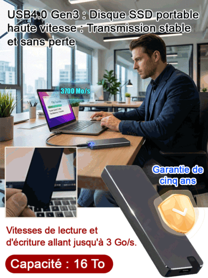 USB4.0 Gen3 : Disque SSD portable  haute vitesse : Transmission stable  et sans perte