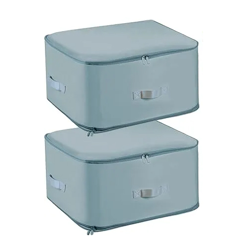 2 Pièces Ultra Gain de Place Organiseur Auto-Compressif, Boîte de Rangement Sous le Lit, Sac de Rangement pour Couettes et Vêtements - Gris XL