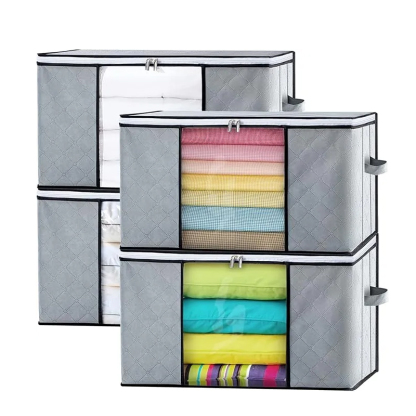 Grand Sac de Rangement 4 Set, Boite de Rangement Vetement Caisse Rangement, Housse de Rangement Couette Poignée Renforcée Cartons Déménagement Couvertures, Rangement Placard Vetement, Gris