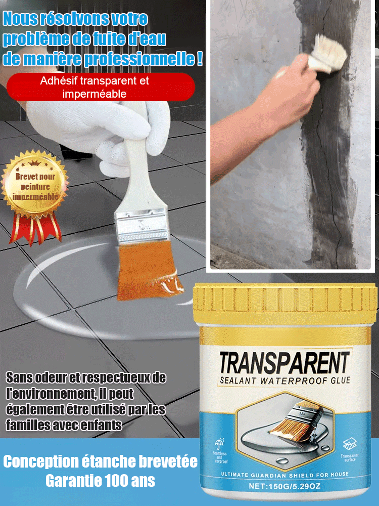 Un seau suffit pour 30 mètres carrés【✨️Garantie d'étanchéité de 50 ans】Adhésif transparent, à séchage rapide et résistant à l'eau