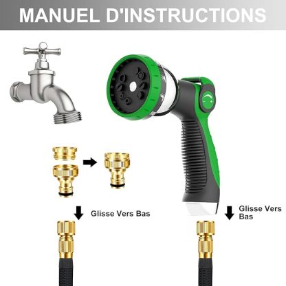 Tuyau d'arrosage Extensible 15m, Upgraded, Tuyau Flexible＆Léger avec 10 Modes d'arrosage pour Irrigation, Raccords Cuivre Haute Qualité,Nettoyage du Jardin,Laver la Voiture, Baigner Animal