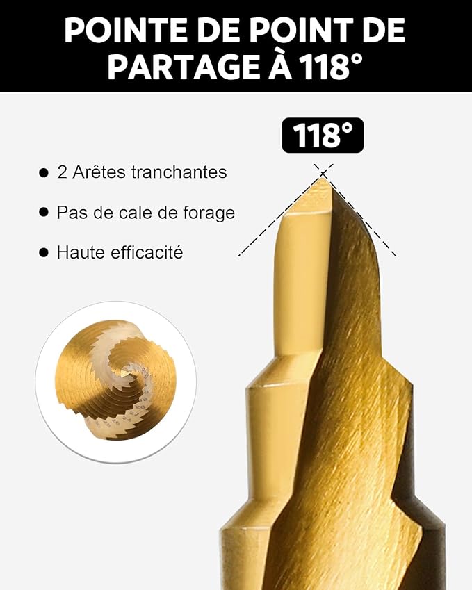 3PCS Foret Fraise Meche Etage, HSS Inox Metal, 4-12/20/32mm, Triangle Conique Titane, avec Tige Hexagone, Pour Visseuse Percage sur Acier, Laiton, Bois, Plastique