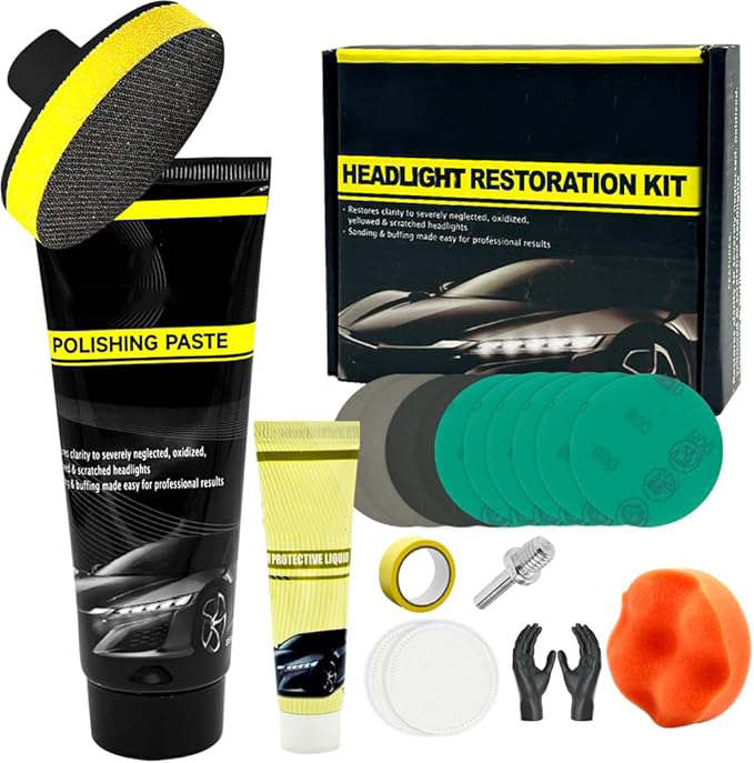 Kit de restauration de phares de voiture pour restauration de phares de voiture pour restaurer les phares troubles, restaurateur de phares jaunâtres ou usés