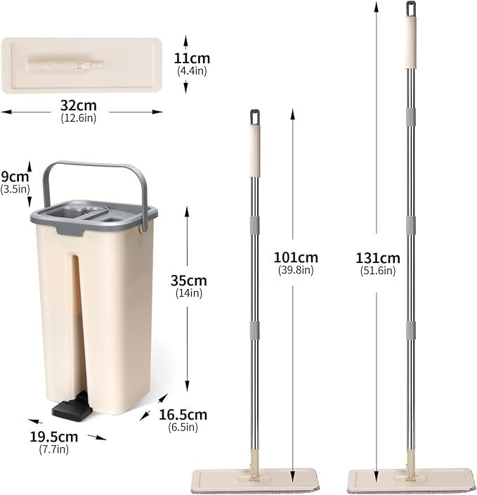 Balai Serpillère, Balai Plat Microfibre et Seau Essoreur avec 3 Serpillères Réutilisables, Serpillière Rotative avec Manche INOX, Serpillere Professionnel pour Sols Carrelés, Parquets