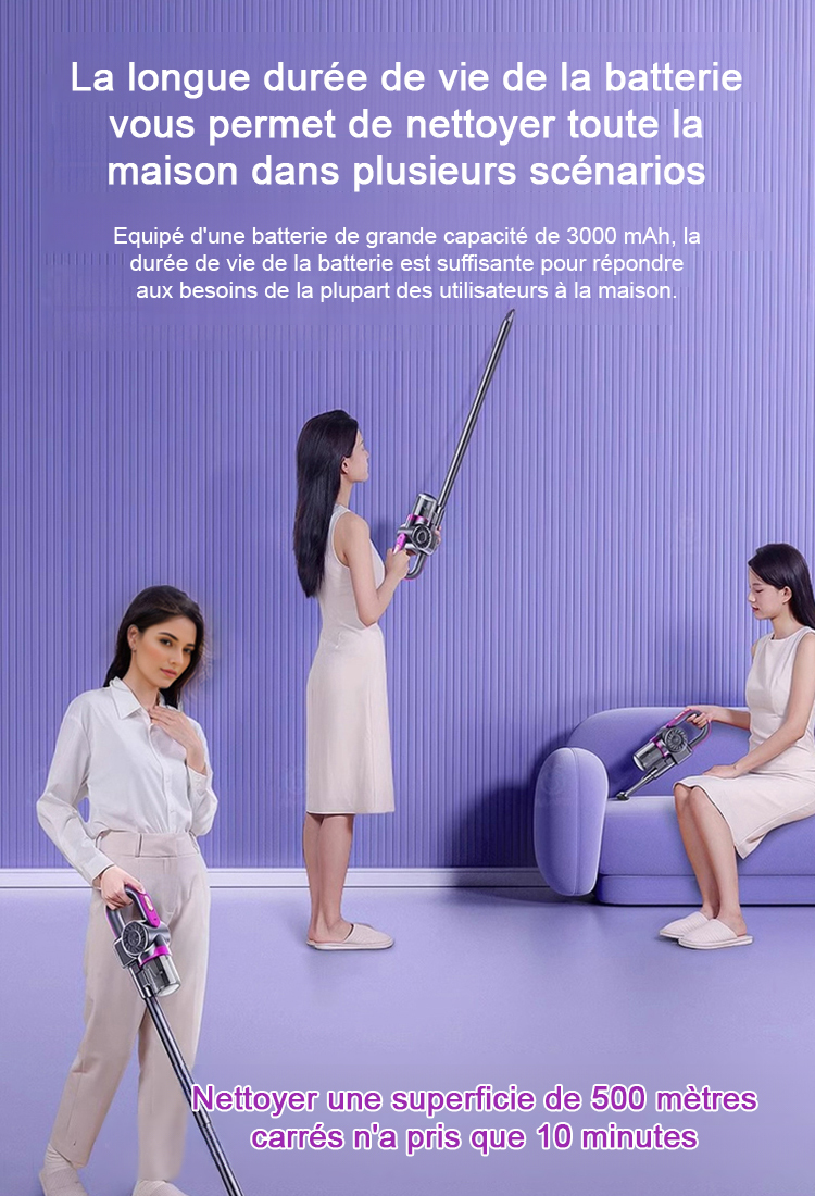 Trois-en-un sans fil avec grande puissance d'aspiration et stérilisation par UV pour éliminer les ac