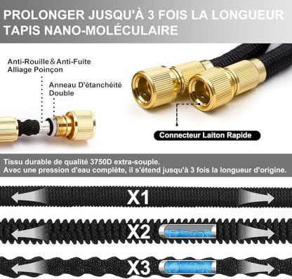 Tuyau d'arrosage Extensible 15m, Upgraded, Tuyau Flexible＆Léger avec 10 Modes d'arrosage pour Irrigation, Raccords Cuivre Haute Qualité,Nettoyage du Jardin,Laver la Voiture, Baigner Animal