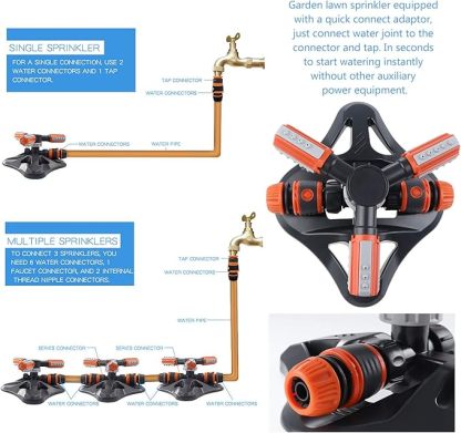 Arroseur de Jardin, Arroseur de Pelouse Automatique Rotatif 360° à 3 Bras Arrosage Irrigation pour Pelouse Jardin Champ