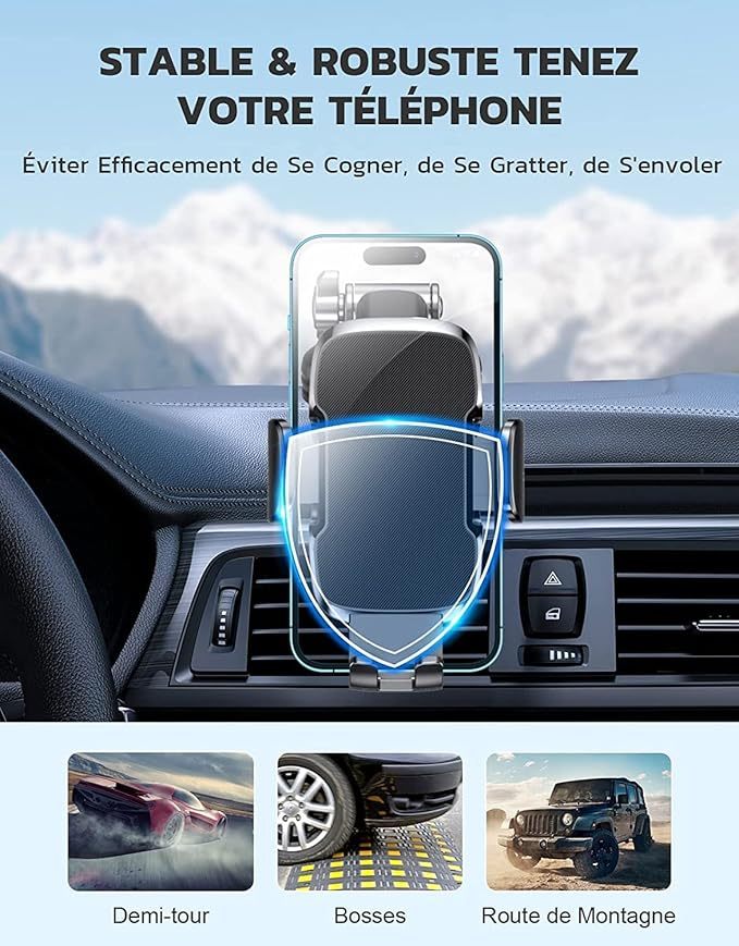 Support Téléphone Voiture, 2025 Amélioré [Ventouse Ultra Puissante] Porte Voiture Telephone Tableau de Bord, Rotation 360° & Opération à Une Main, Attache Voiture Pare-Brise (4-7" Smartphone)