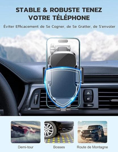 Support Téléphone Voiture, 2025 Amélioré [Ventouse Ultra Puissante] Porte Voiture Telephone Tableau de Bord, Rotation 360° & Opération à Une Main, Attache Voiture Pare-Brise (4-7" Smartphone)