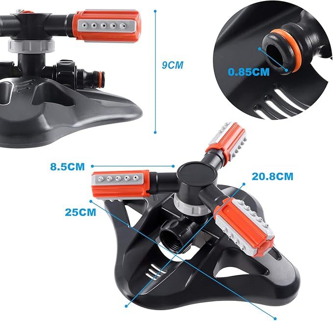 Arroseur de Jardin, Arroseur de Pelouse Automatique Rotatif 360° à 3 Bras Arrosage Irrigation pour Pelouse Jardin Champ