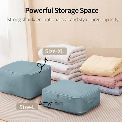2 Pièces Ultra Gain de Place Organiseur Auto-Compressif, Boîte de Rangement Sous le Lit, Sac de Rangement pour Couettes et Vêtements - Gris XL